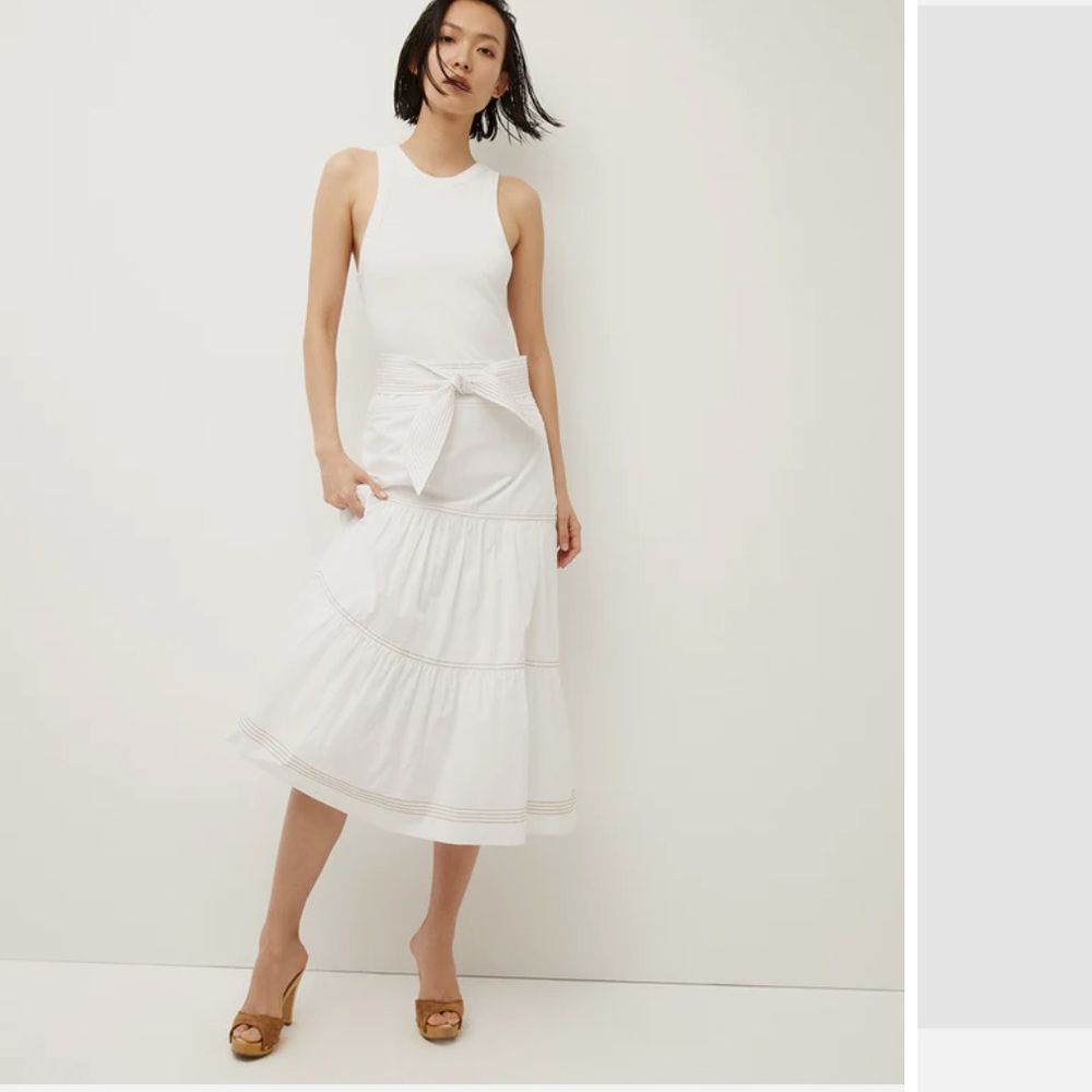 COLLECTION EIGHTEEN  NWT White Knit Tiered Belted Sleeveless Dress, Size Large